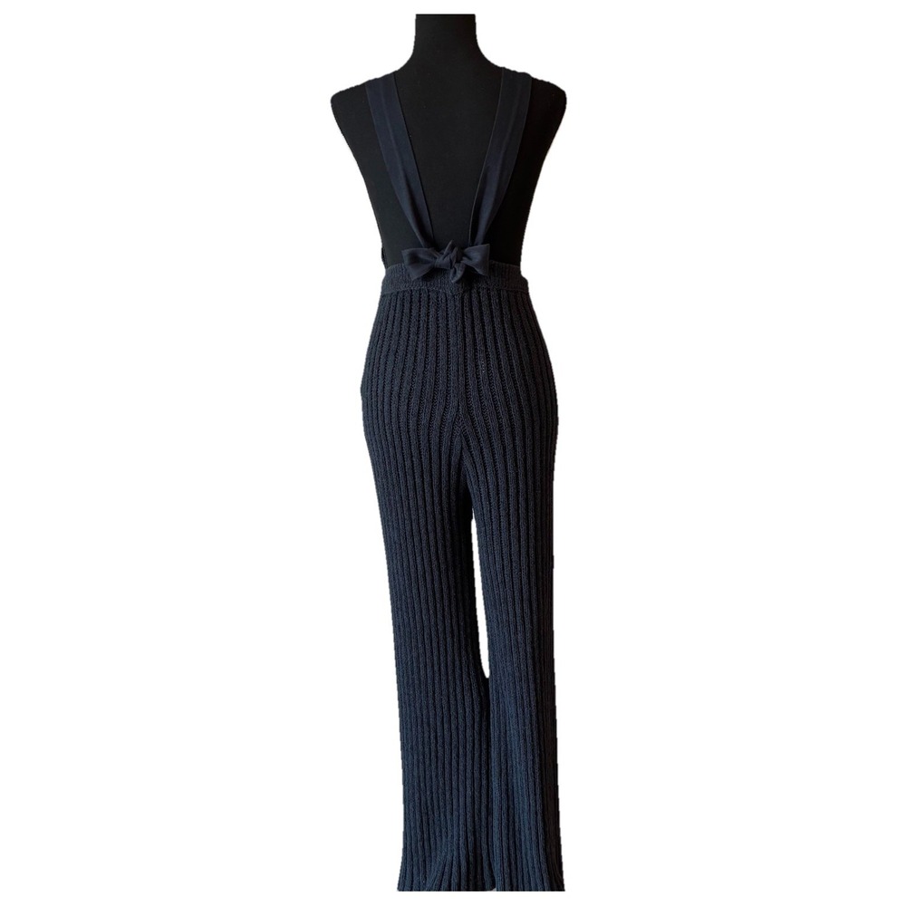 Free People Beach Knit Jumpsuit Ribbed Black Wide Leg Cozy Style Size Small - Picture 6 of 13